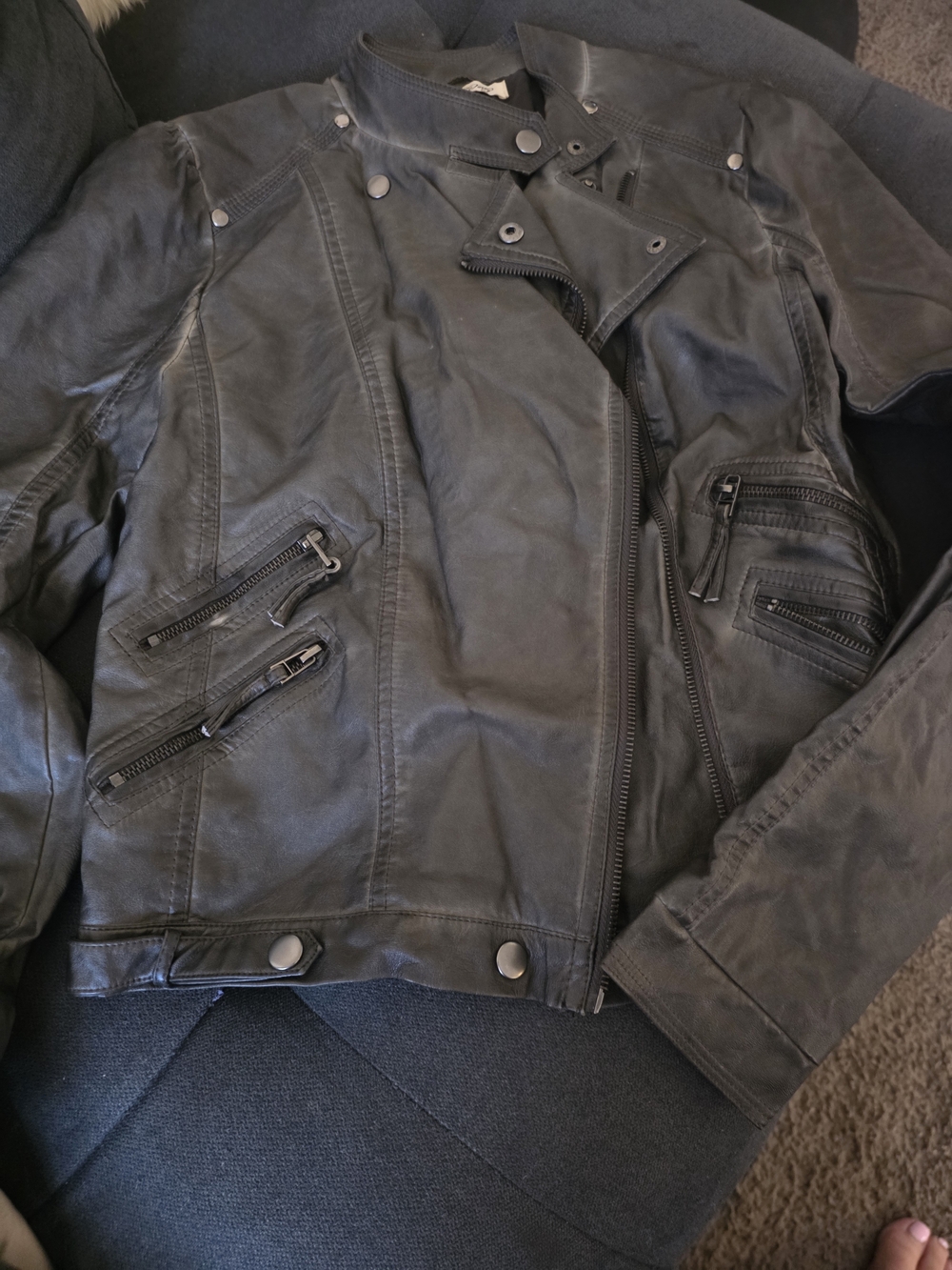 Womens Dark Gray Faux Leather Jacket Small/med